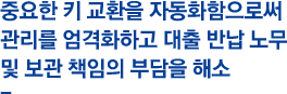 중요한 키 교환을 자동화함으로써 관리를 엄격화하고 대출 반납 노무 및 보관 책임의 부담을 해소